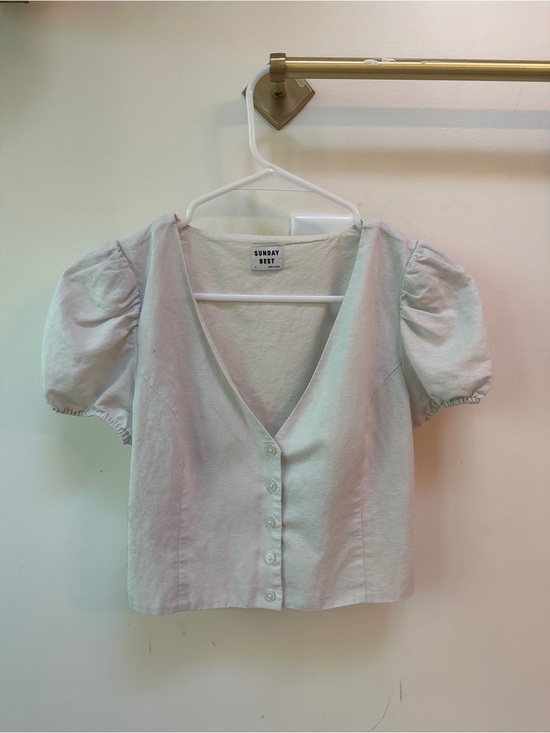 Sunday Best Tops - Aritzia Sunday Best Cream Puff Sleeve V-Neck Button Front Cropped Blouse